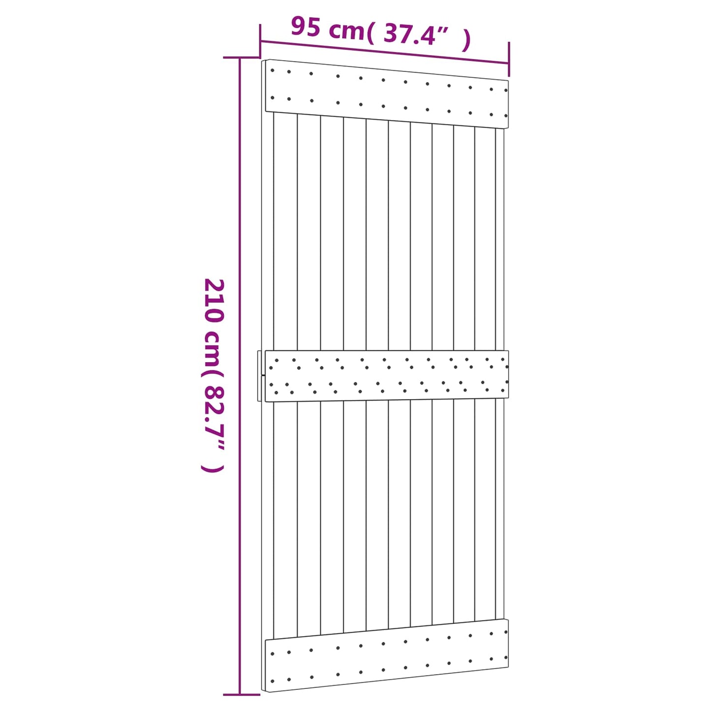 Sliding Door Natural and Black 95 x 210 cm Solid Pine Wood