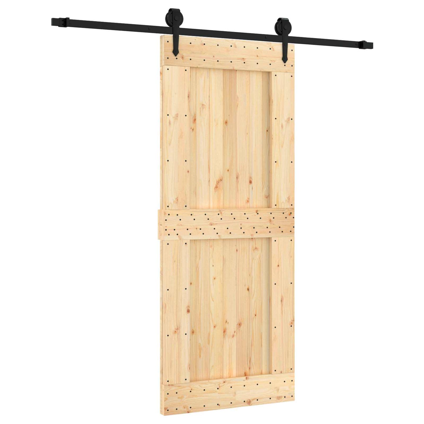 Sliding Door Natural and Black 85 x 210 cm Solid Pine Wood