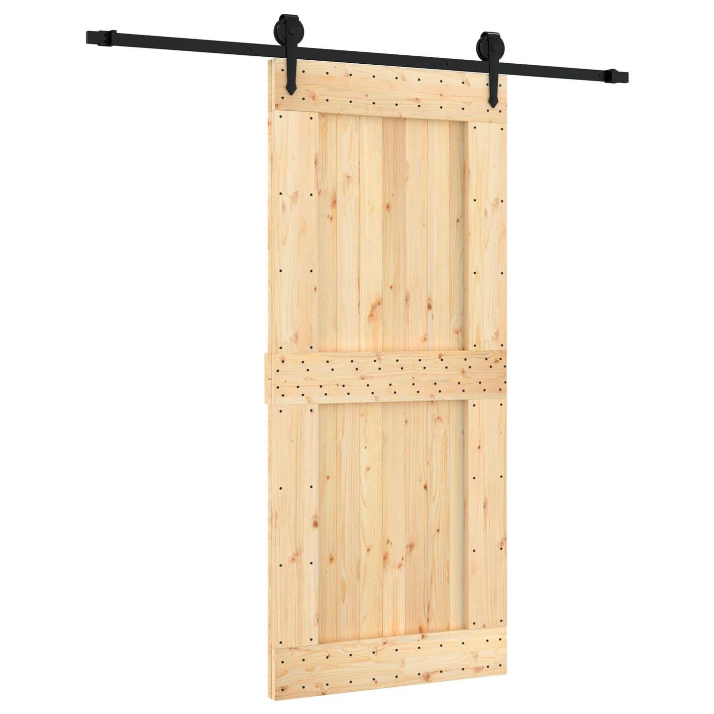 Sliding Door Natural and Black 90 x 210 cm Solid Pine Wood
