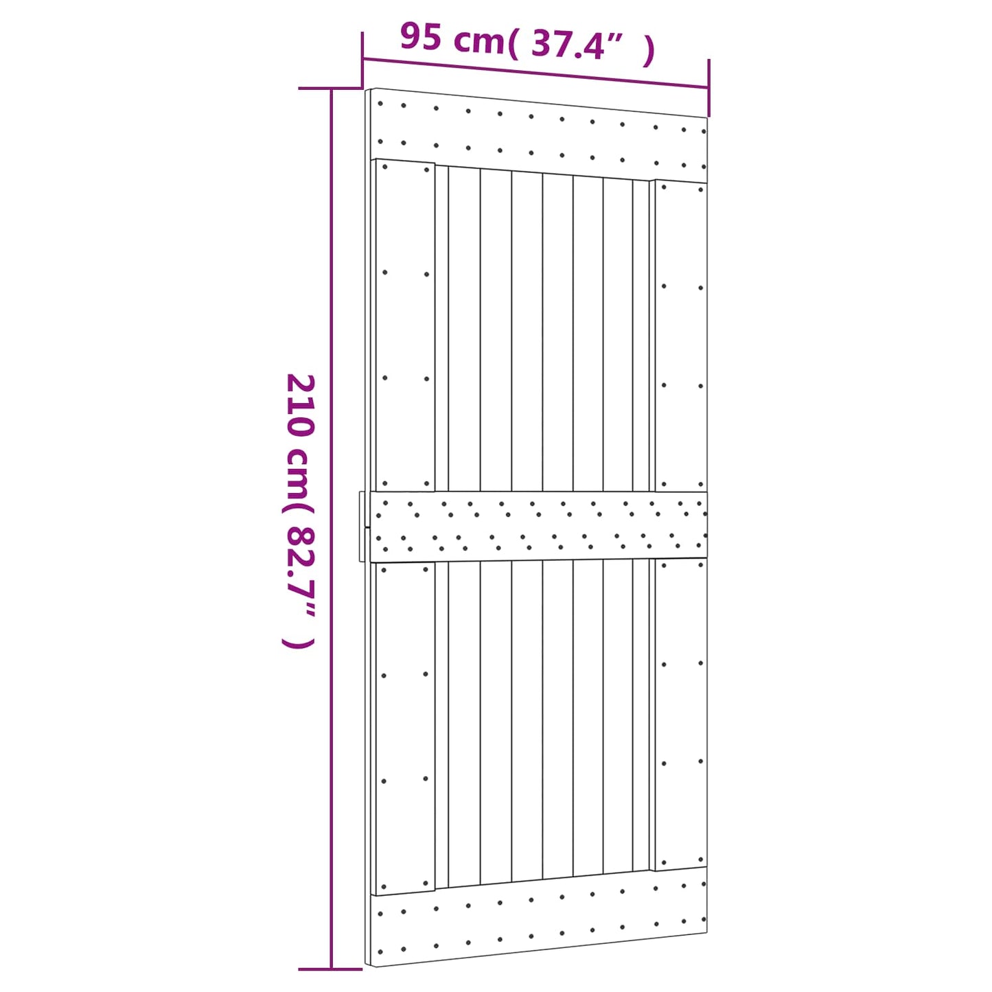 Sliding Door Natural and Black 95 x 210 cm Solid Pine Wood