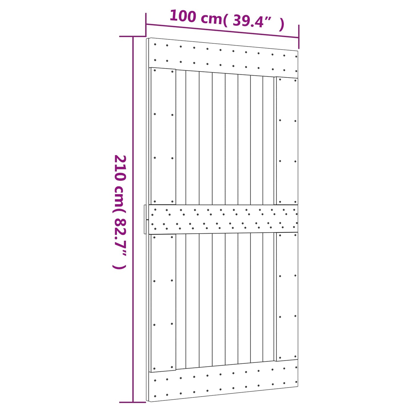 Sliding Door Natural and Black 100 x 210 cm Solid Pine Wood