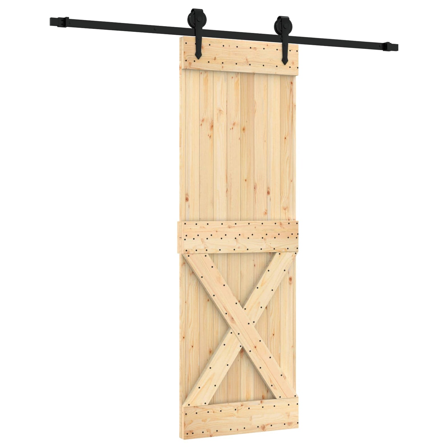 Sliding Door Natural and Black 70 x 210 cm Solid Pine Wood
