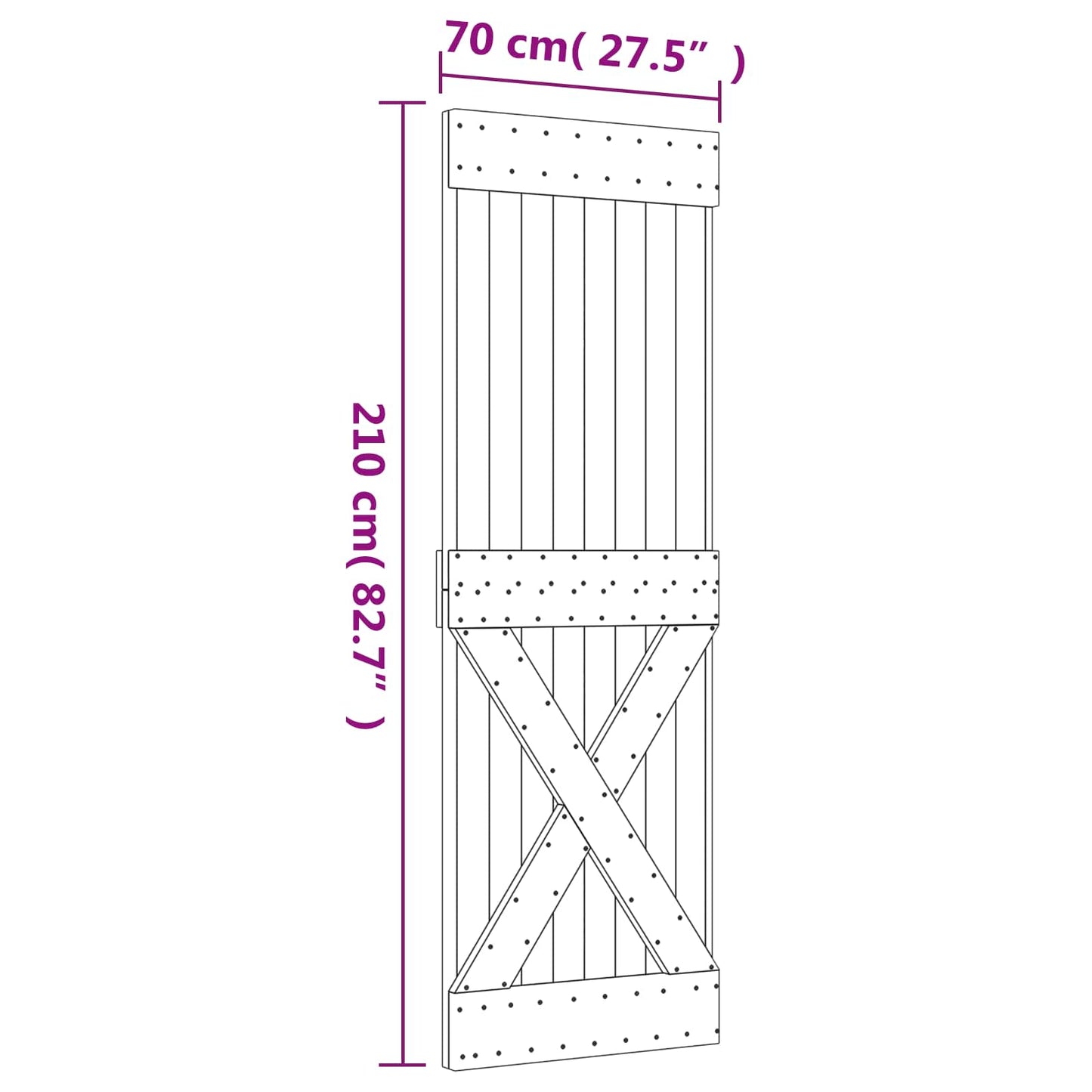 Sliding Door Natural and Black 70 x 210 cm Solid Pine Wood