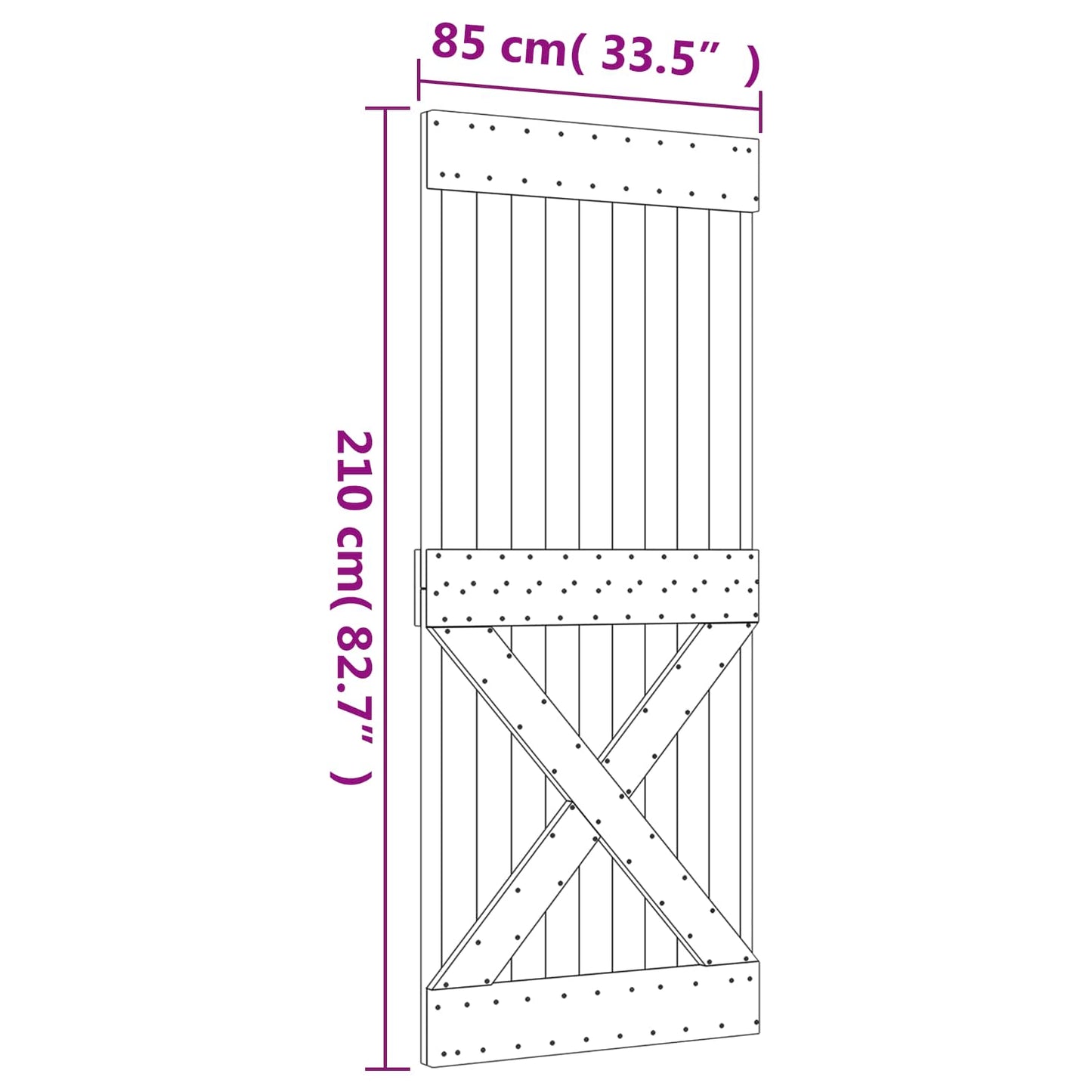 Sliding Door Natural and Black 85 x 210 cm Solid Pine Wood