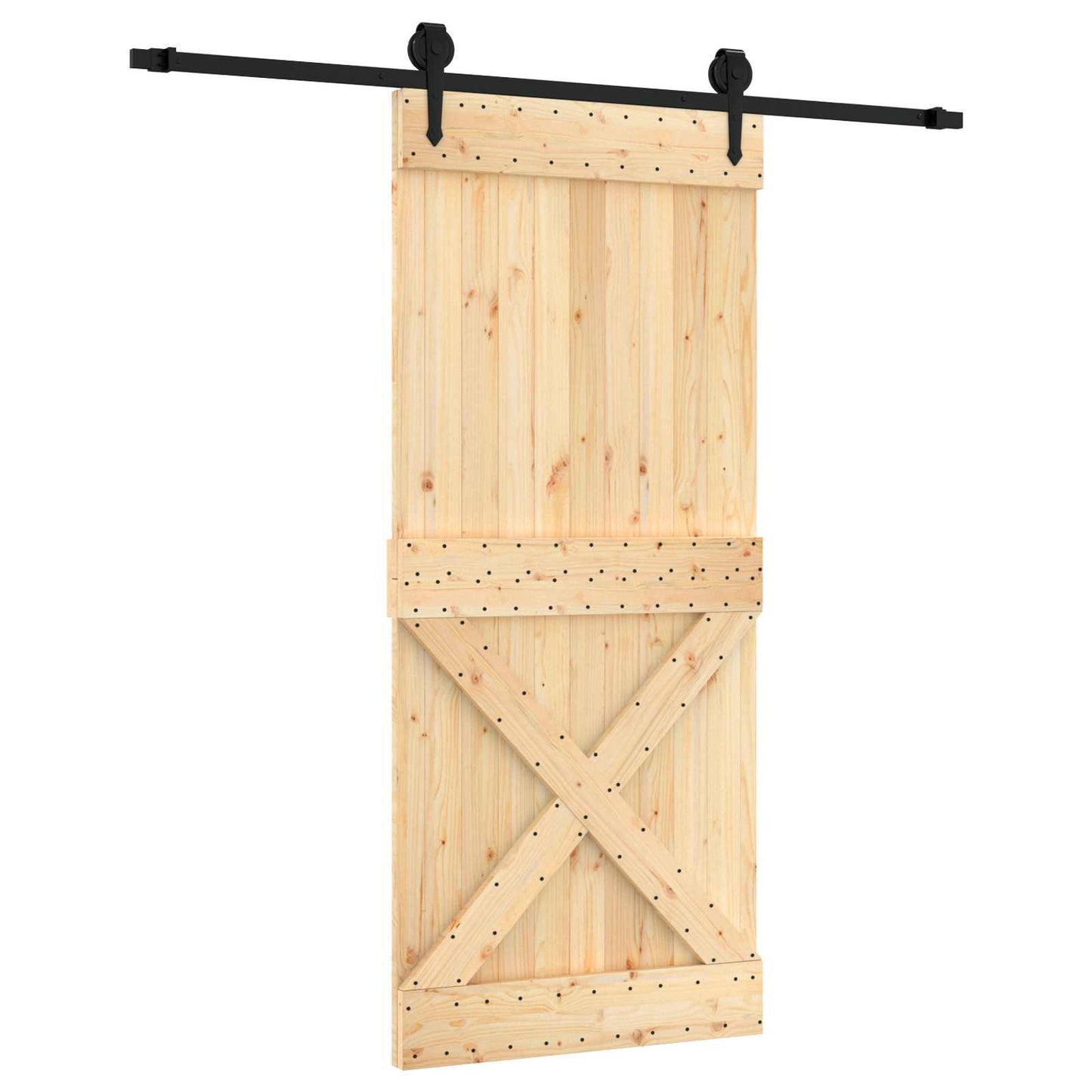 Sliding Door Natural and Black 90 x 210 cm Solid Pine Wood