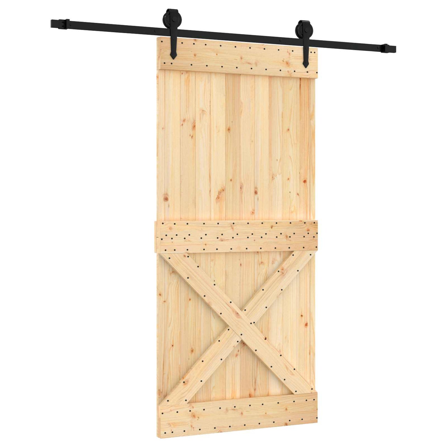 Sliding Door Natural and Black 95 x 210 cm Solid Pine Wood