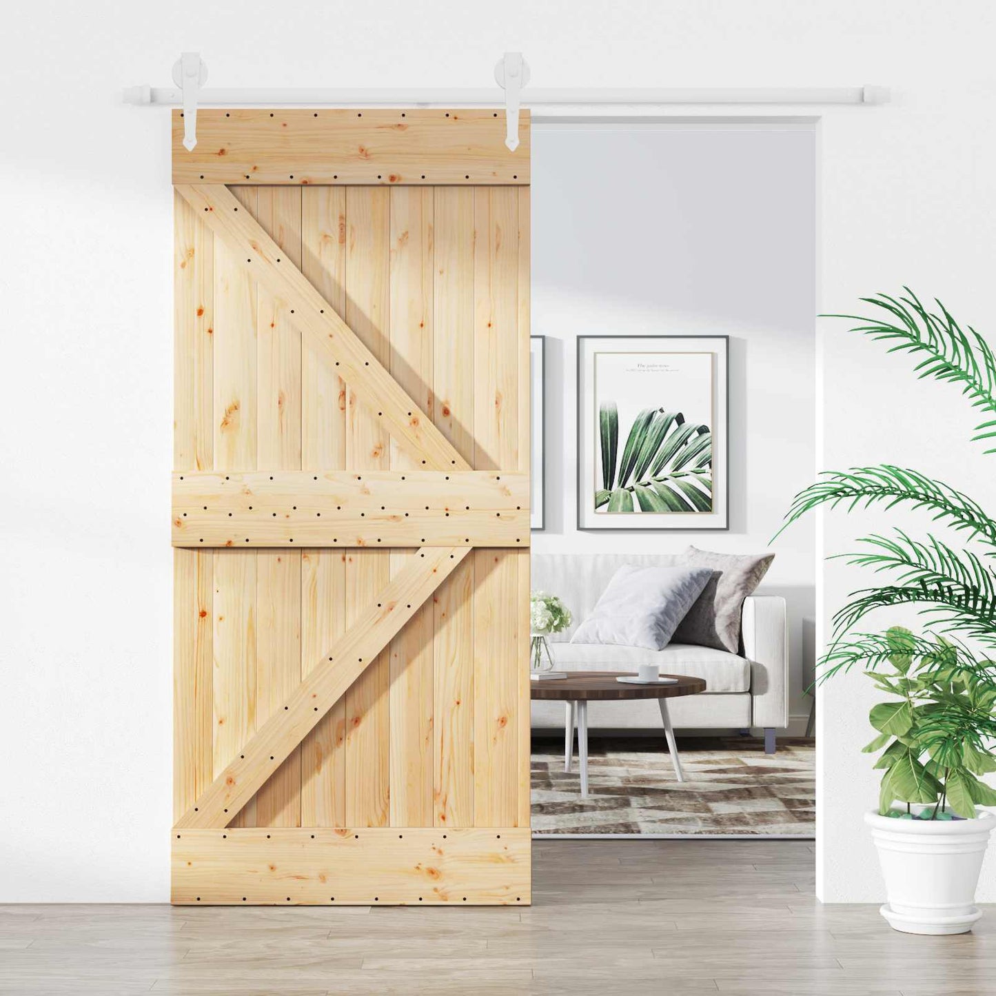 Sliding Door Natural and White 95 x 210 cm Solid Pine Wood