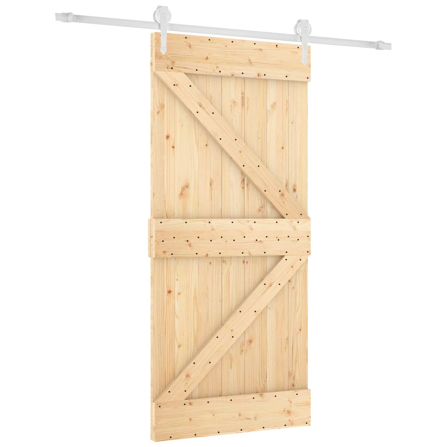 Sliding Door Natural and White 95 x 210 cm Solid Pine Wood