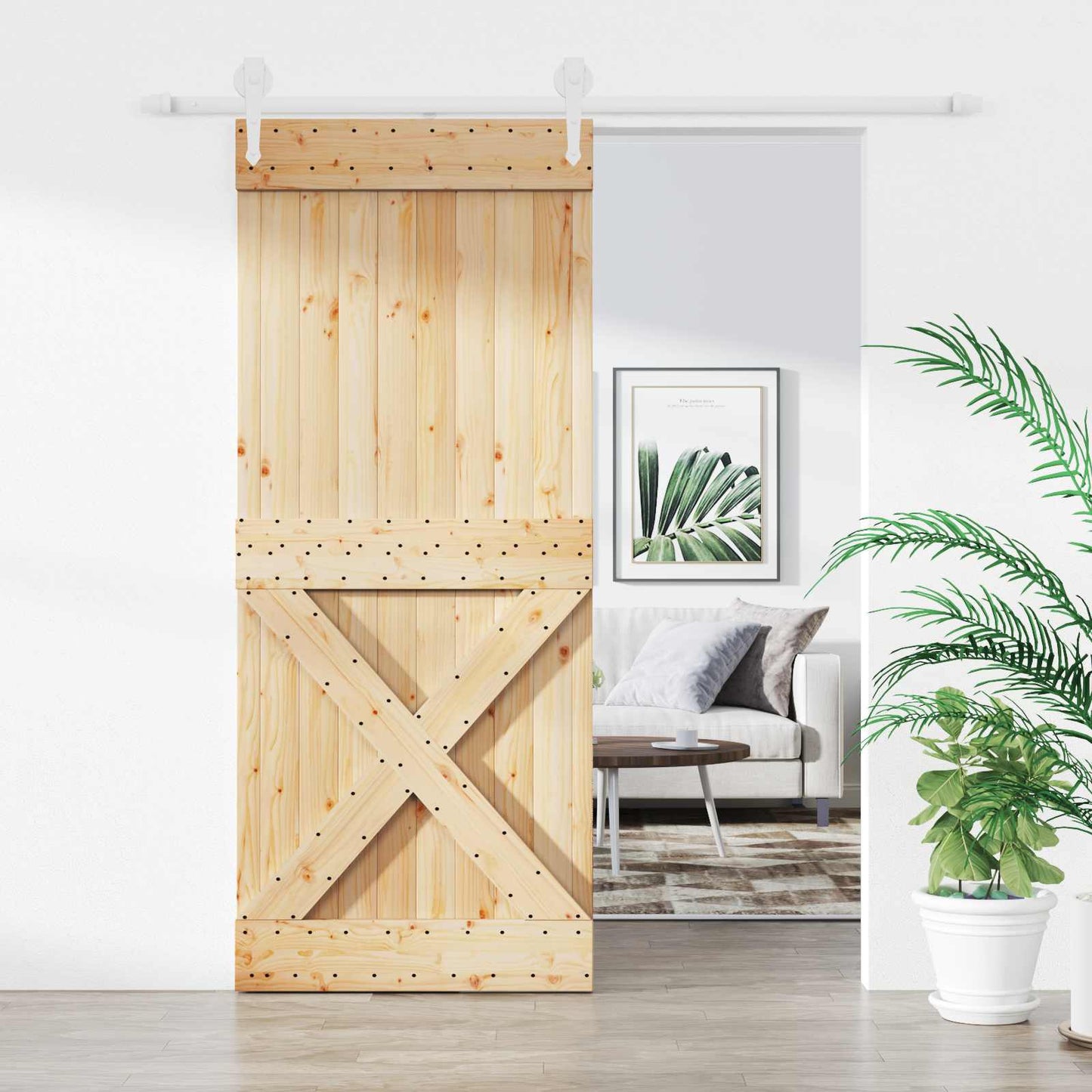 Sliding Door Natural and White 100 x 210 cm Solid Pine Wood