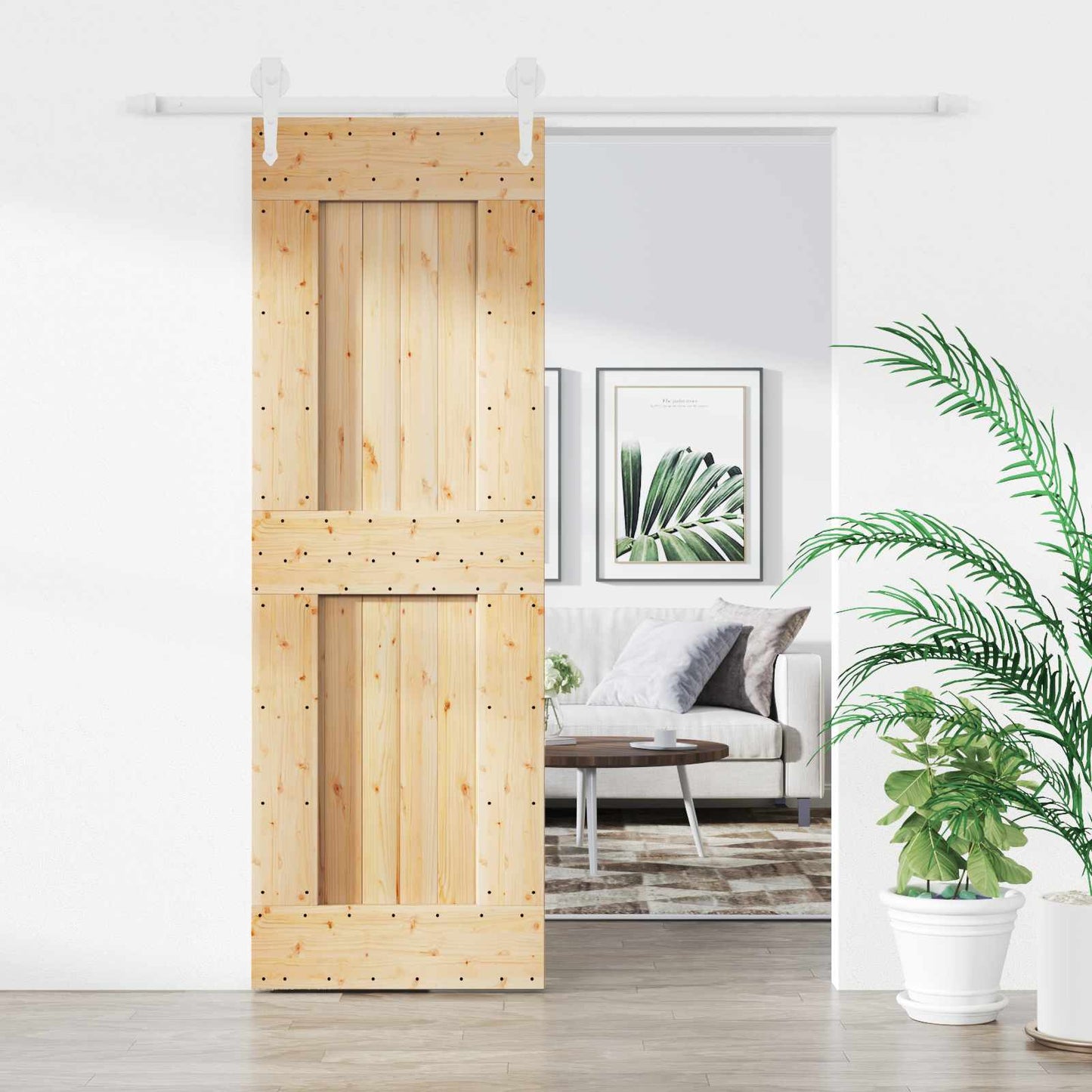 Sliding Door Natural and White 70 x 210 cm Solid Pine Wood