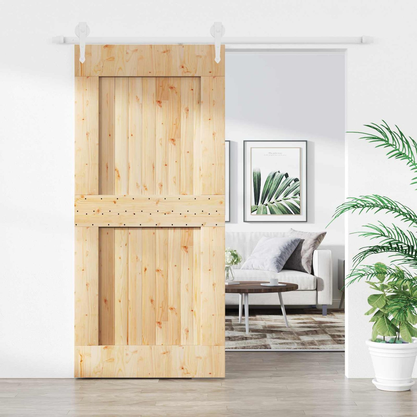 Sliding Door Natural and White 95 x 210 cm Solid Pine Wood