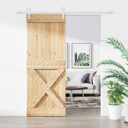 Sliding Door Natural and White 80 x 210 cm Solid Pine Wood