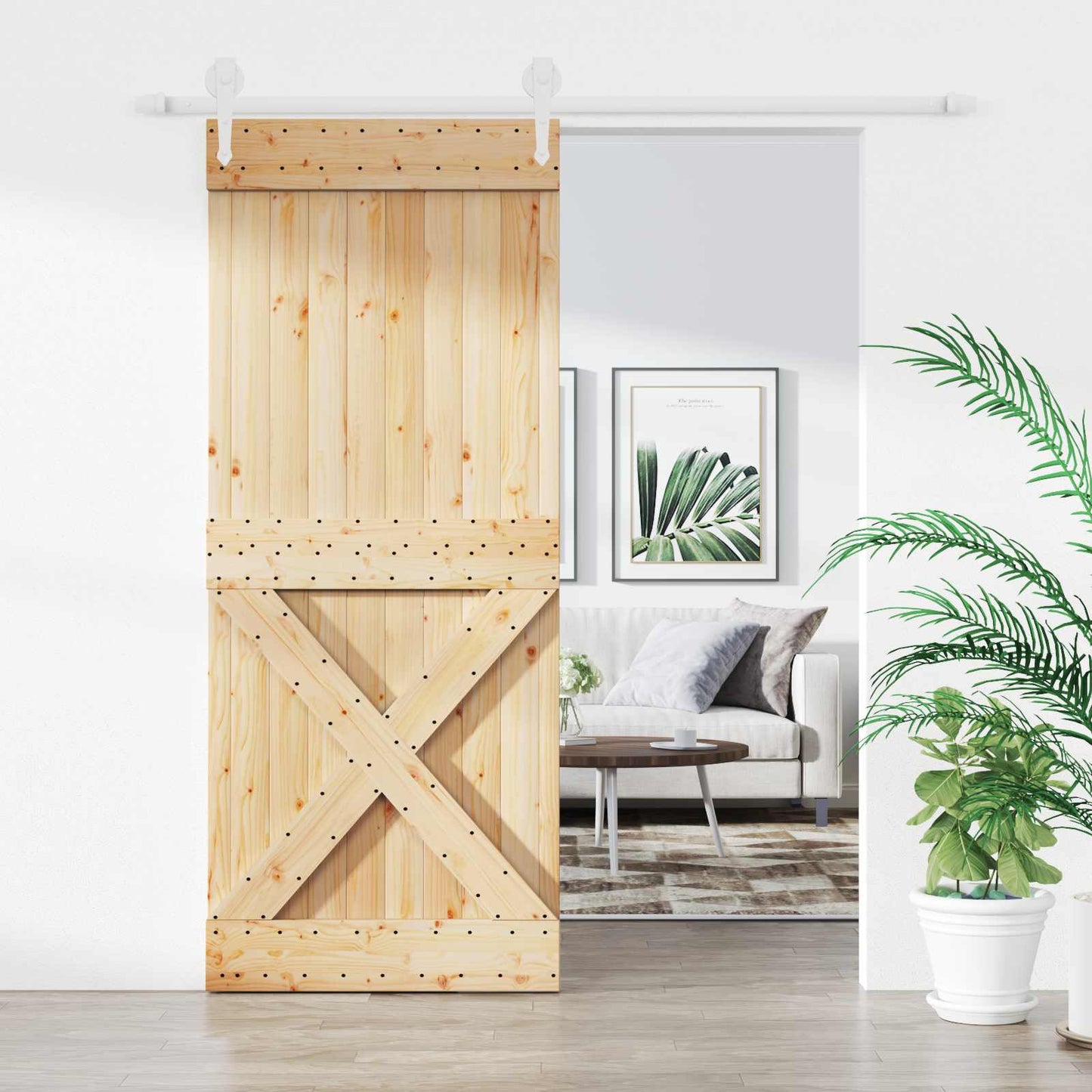 Sliding Door Natural and White 85 x 210 cm Solid Pine Wood