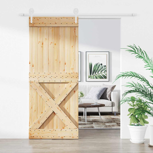 Sliding Door Natural and White 85 x 210 cm Solid Pine Wood