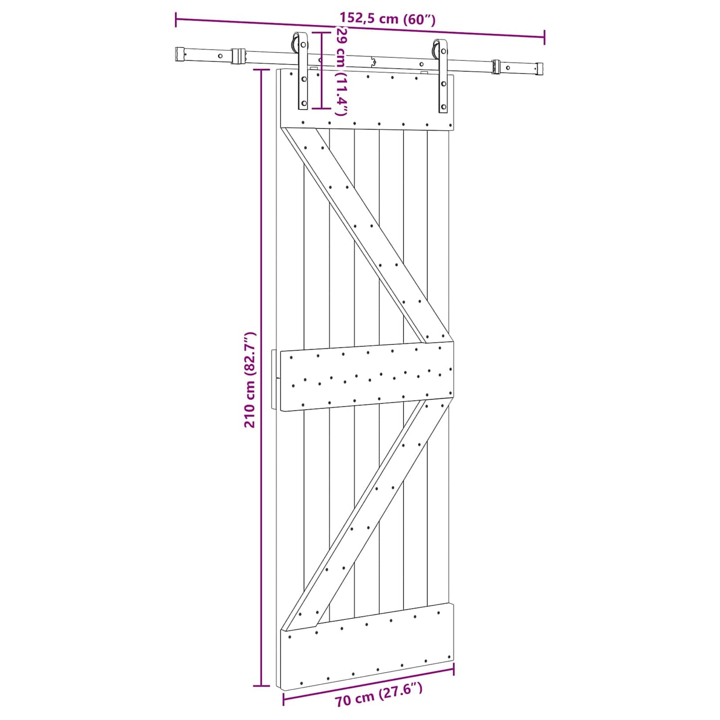 Sliding Door NARVIK Natural and Black 70 x 210 cm (152.5 cm)
