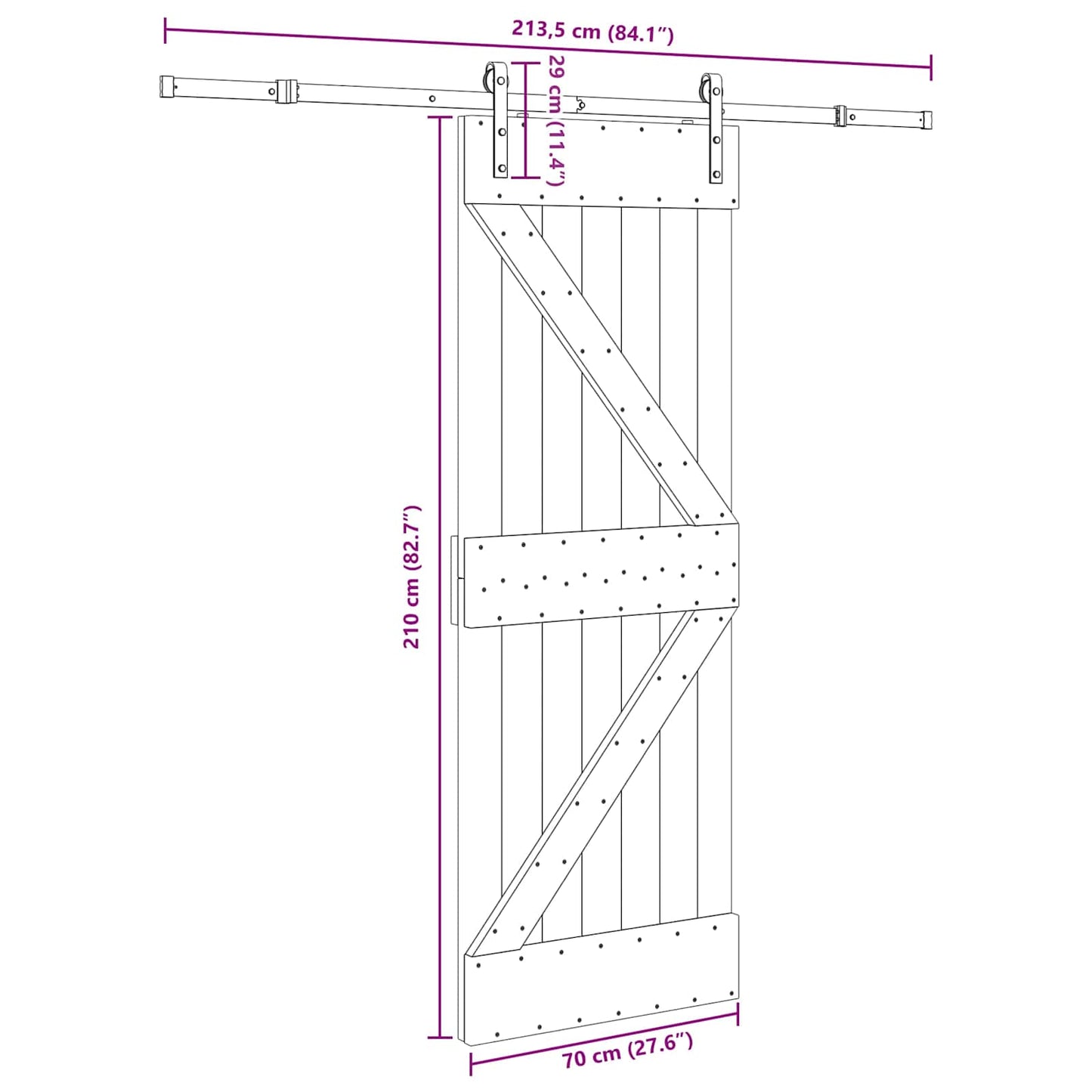 Sliding Door NARVIK Natural and Black 70 x 210 cm (213.5 cm)