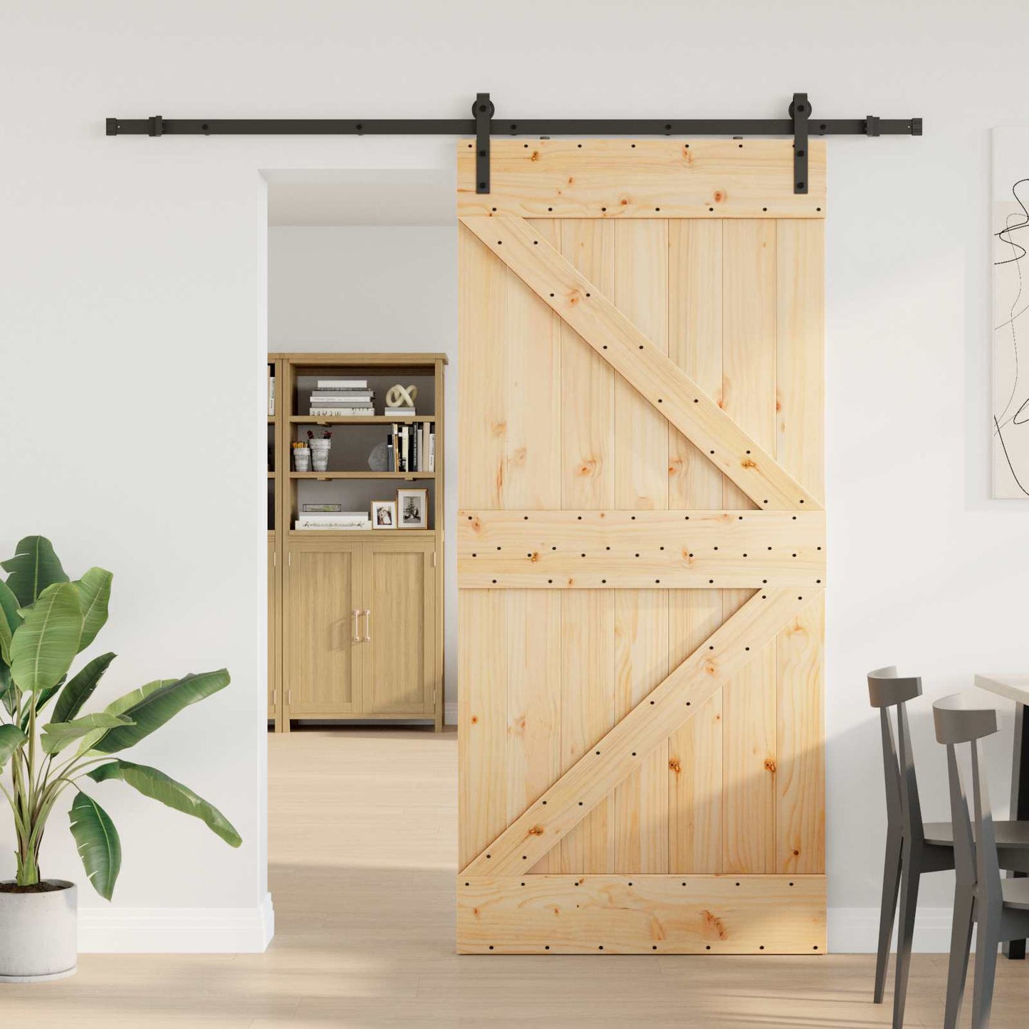 Sliding Door NARVIK Natural and Black 90 x 210 cm (213.5 cm)