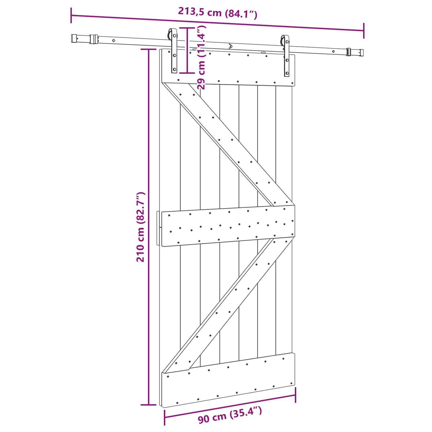 Sliding Door NARVIK Natural and Black 90 x 210 cm (213.5 cm)