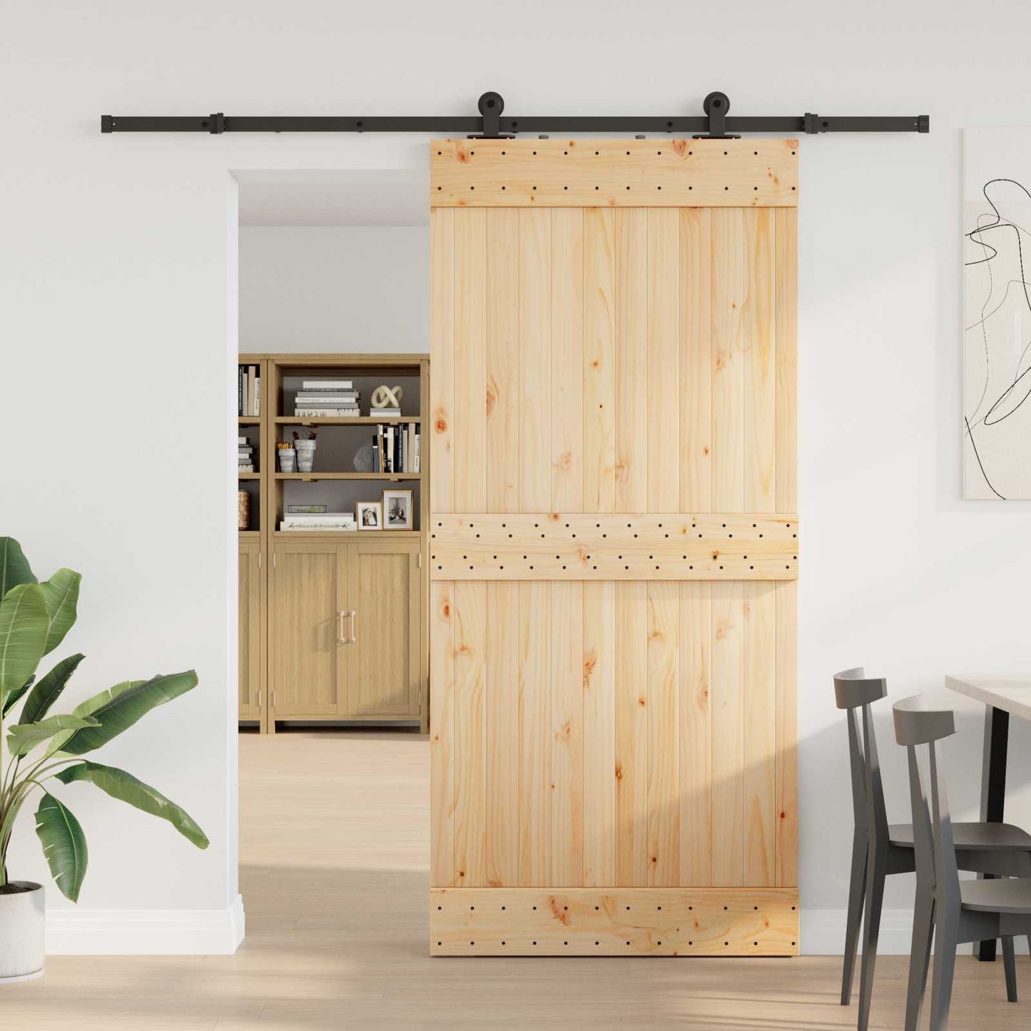 Sliding Door NARVIK Natural and Black 95 x 210 cm (213.5 cm)
