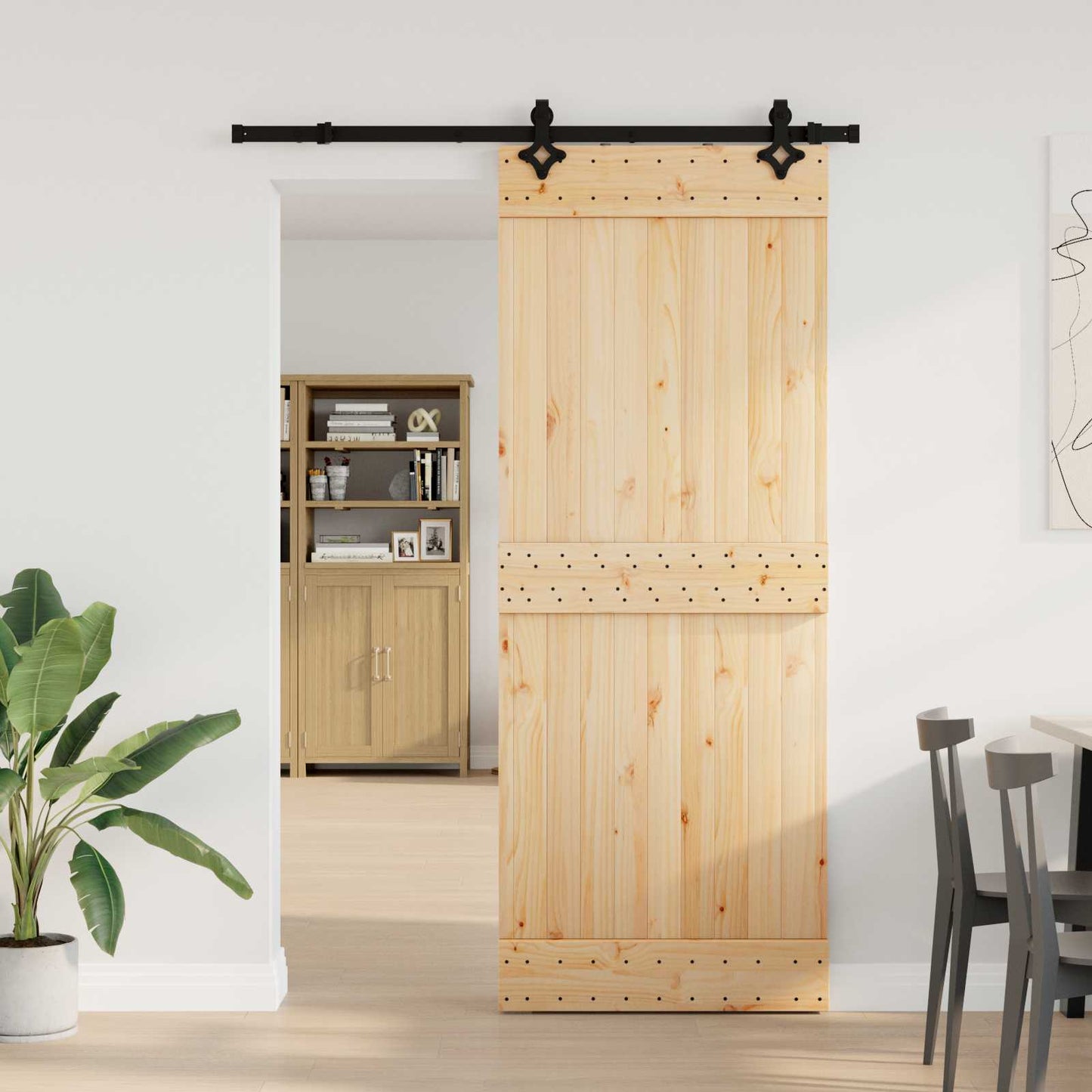 Sliding Door NARVIK Natural and Black 80 x 210 cm (152.5 cm)