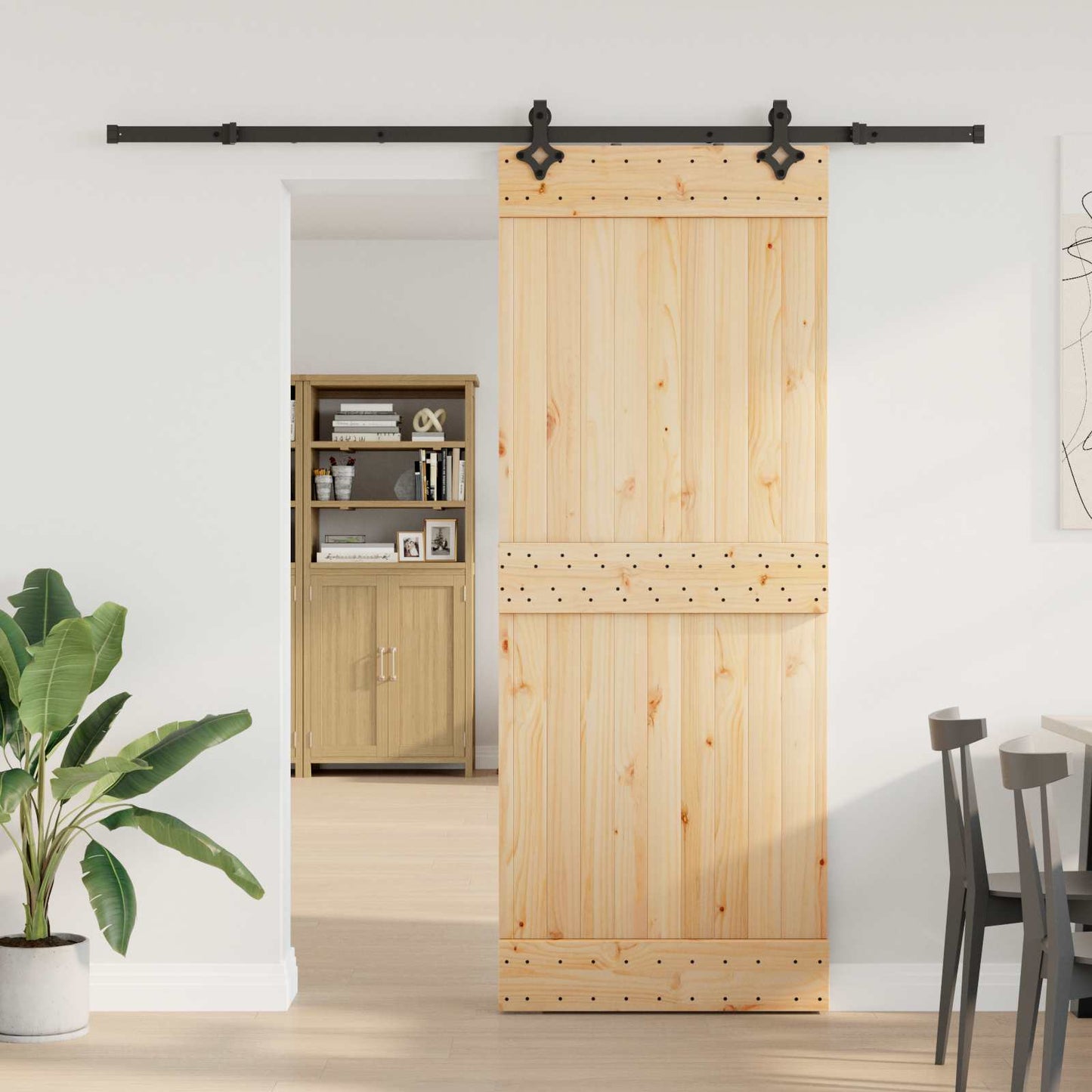Sliding Door NARVIK Natural and Black 80 x 210 cm (213.5 cm)