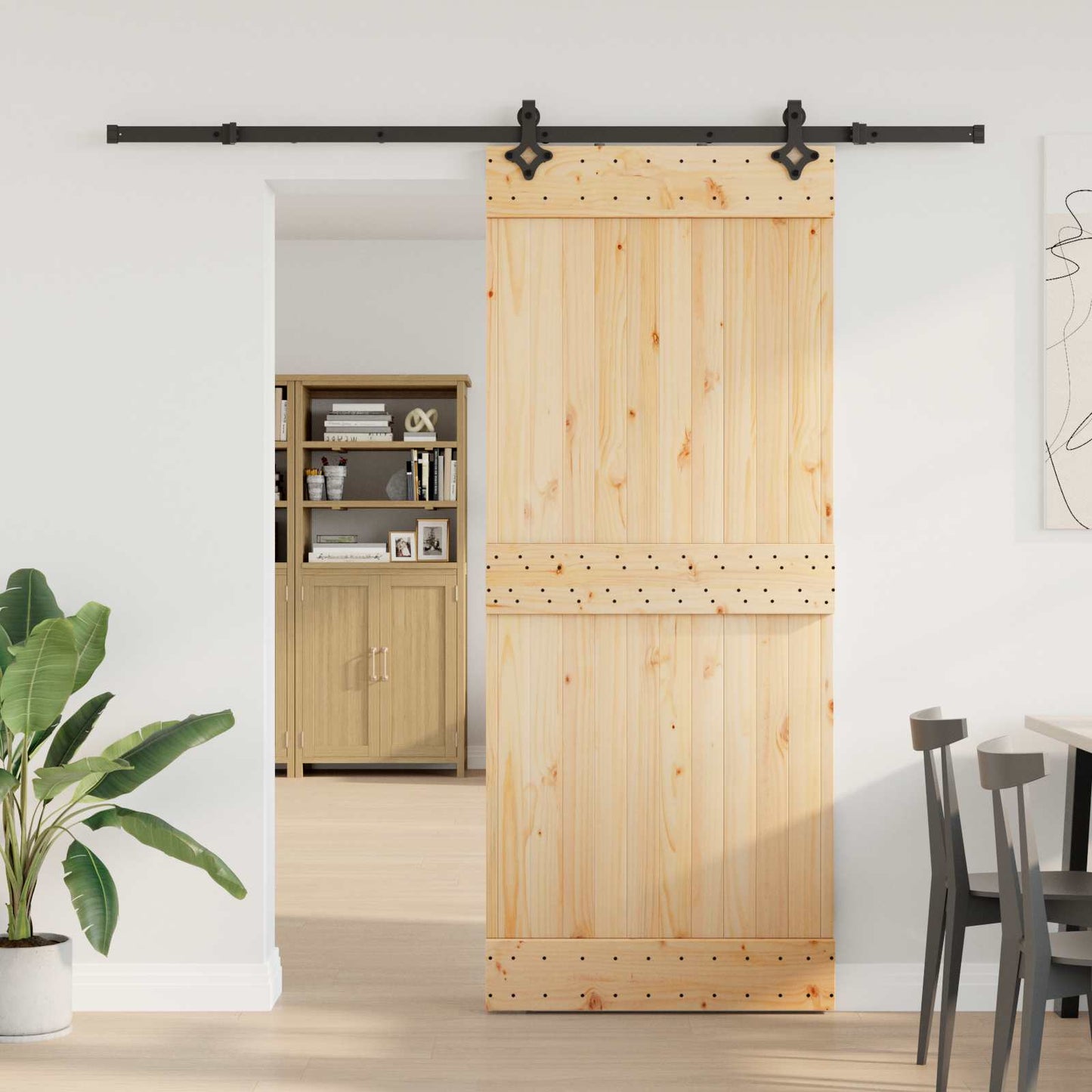 Sliding Door NARVIK Natural and Black 85 x 210 cm (213.5 cm)
