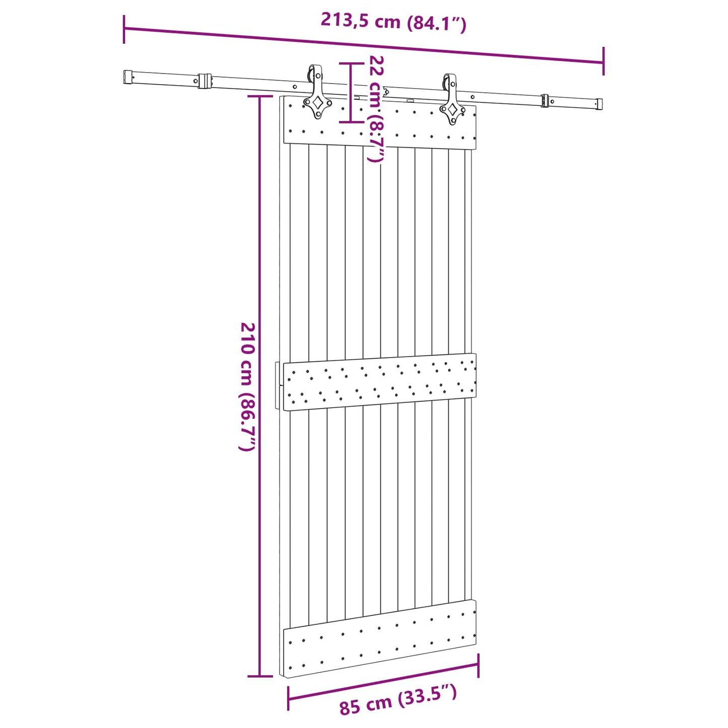 Sliding Door NARVIK Natural and Black 85 x 210 cm (213.5 cm)