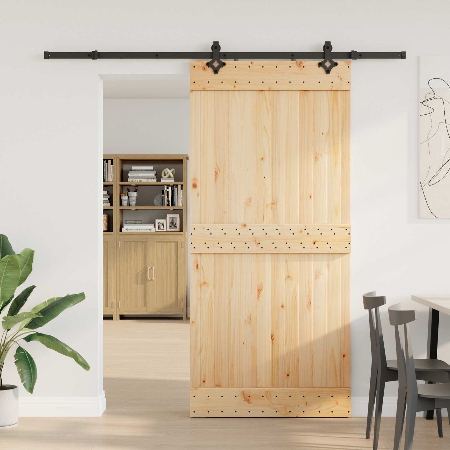Sliding Door NARVIK Natural and Black 95 x 210 cm (213.5 cm)
