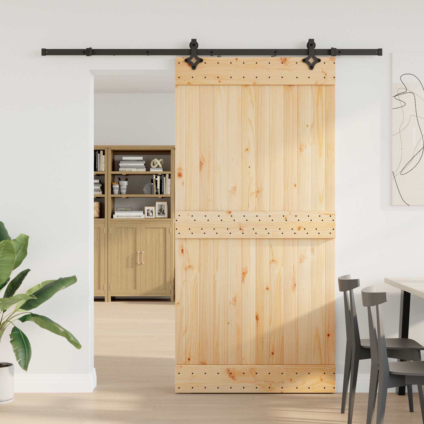 Sliding Door NARVIK Natural and Black 100 x 210 cm (213.5 cm)