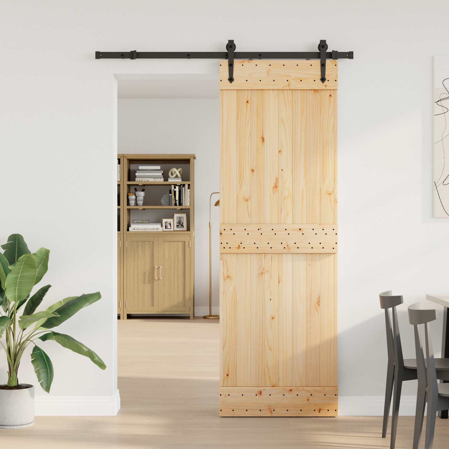 Sliding Door NARVIK Natural and Black 80 x 210 cm (152.5 cm)