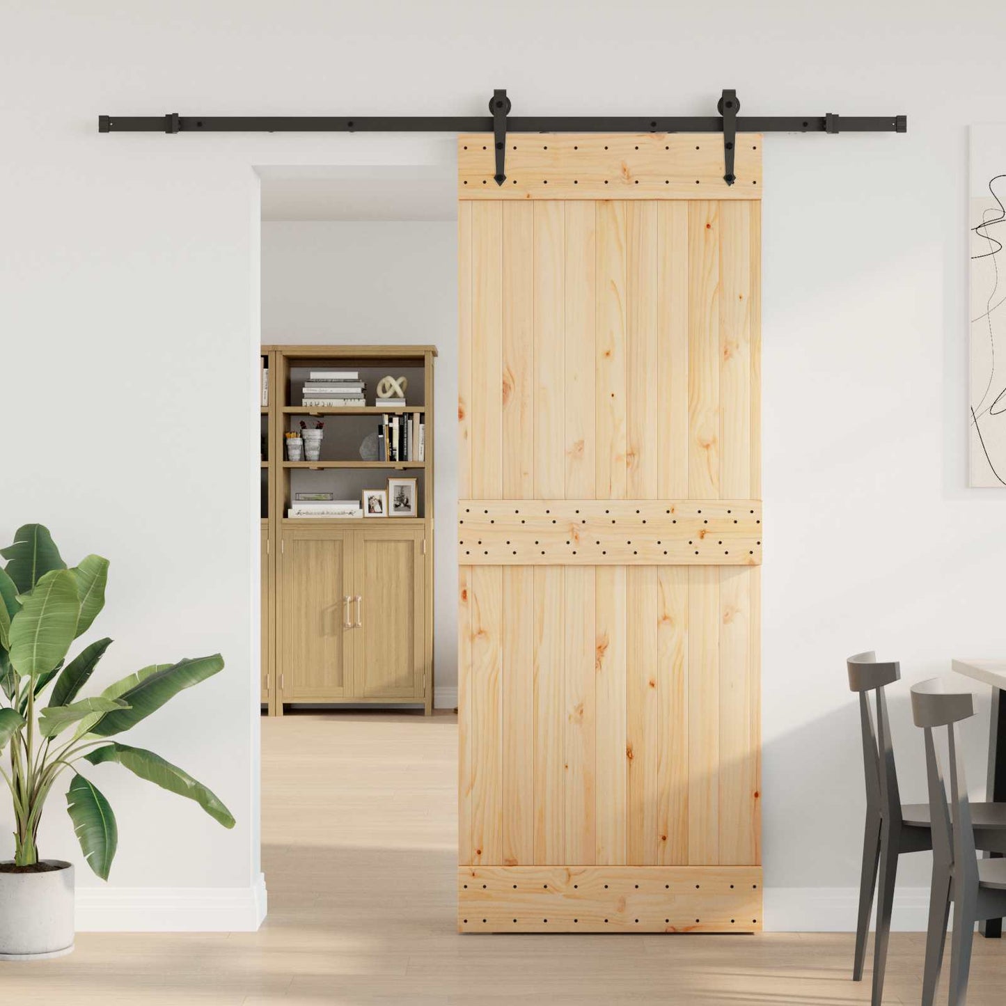 Sliding Door NARVIK Natural and Black 80 x 210 cm (213.5 cm)