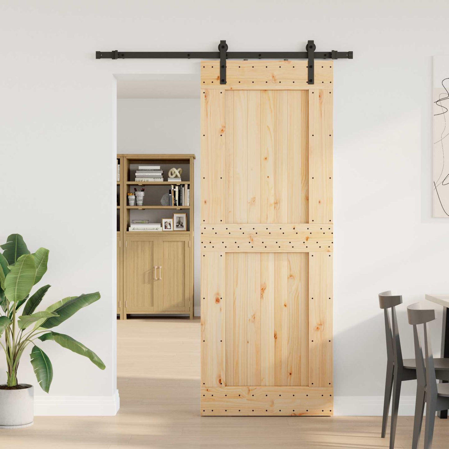 Sliding Door NARVIK Natural and Black 85 x 210 cm (152.5 cm)