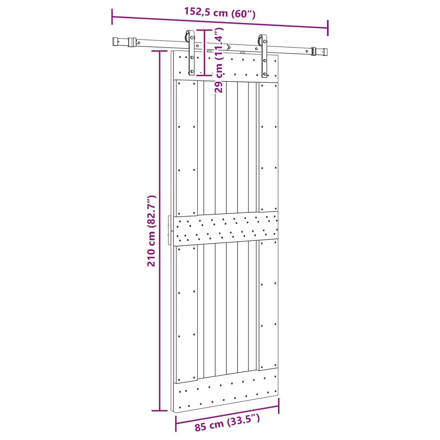 Sliding Door NARVIK Natural and Black 85 x 210 cm (152.5 cm)