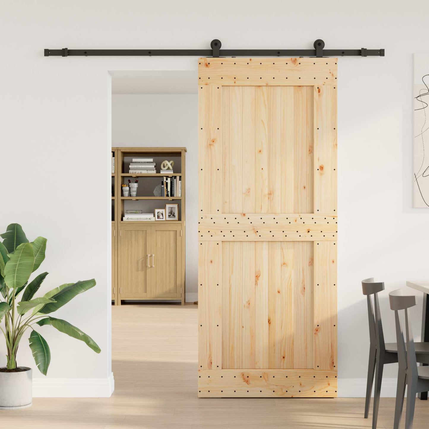 Sliding Door NARVIK Natural and Black 95 x 210 cm (213.5 cm)
