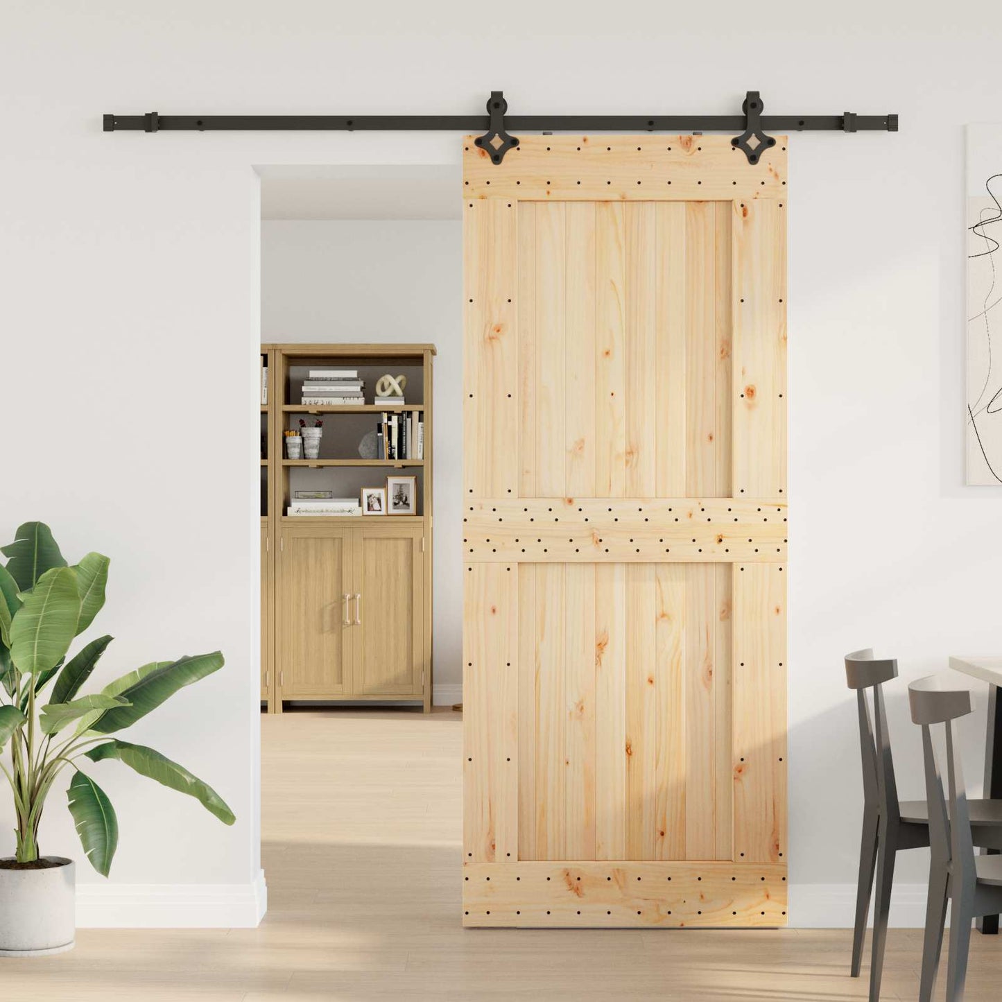 Sliding Door NARVIK Natural and Black 95 x 210 cm (213.5 cm)