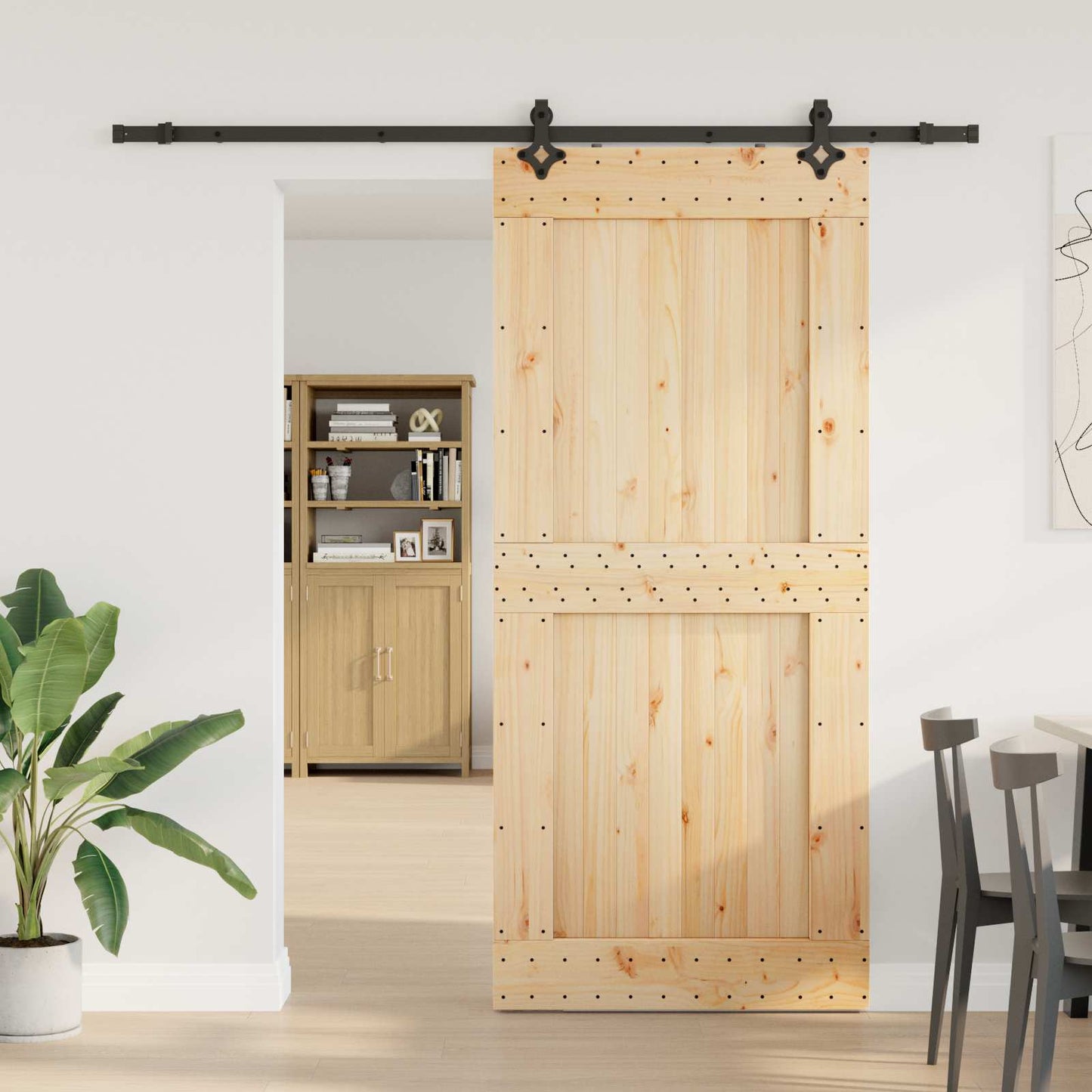 Sliding Door NARVIK Natural and Black 100 x 210 cm (213.5 cm)