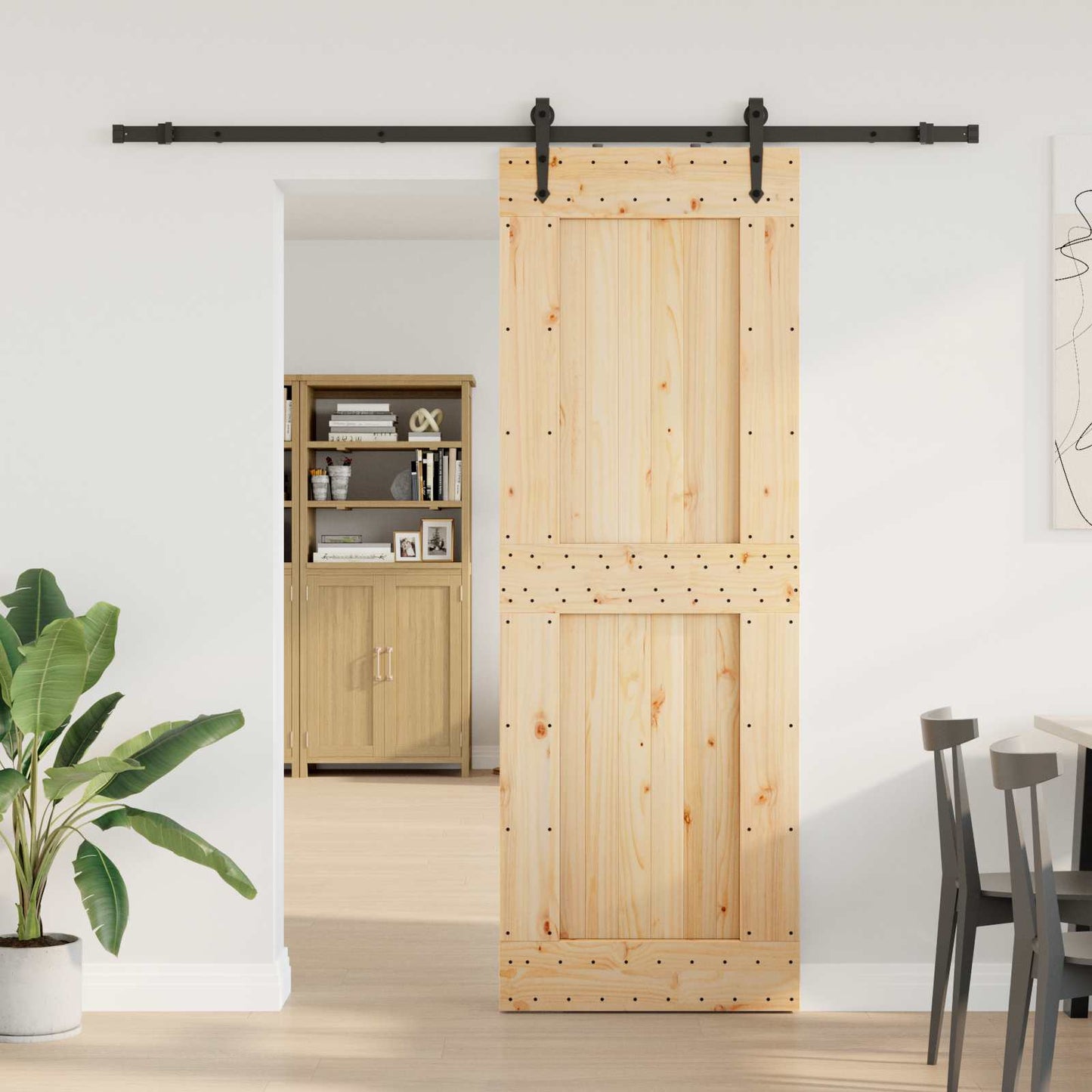 Sliding Door NARVIK Natural and Black 80 x 210 cm (213.5 cm)