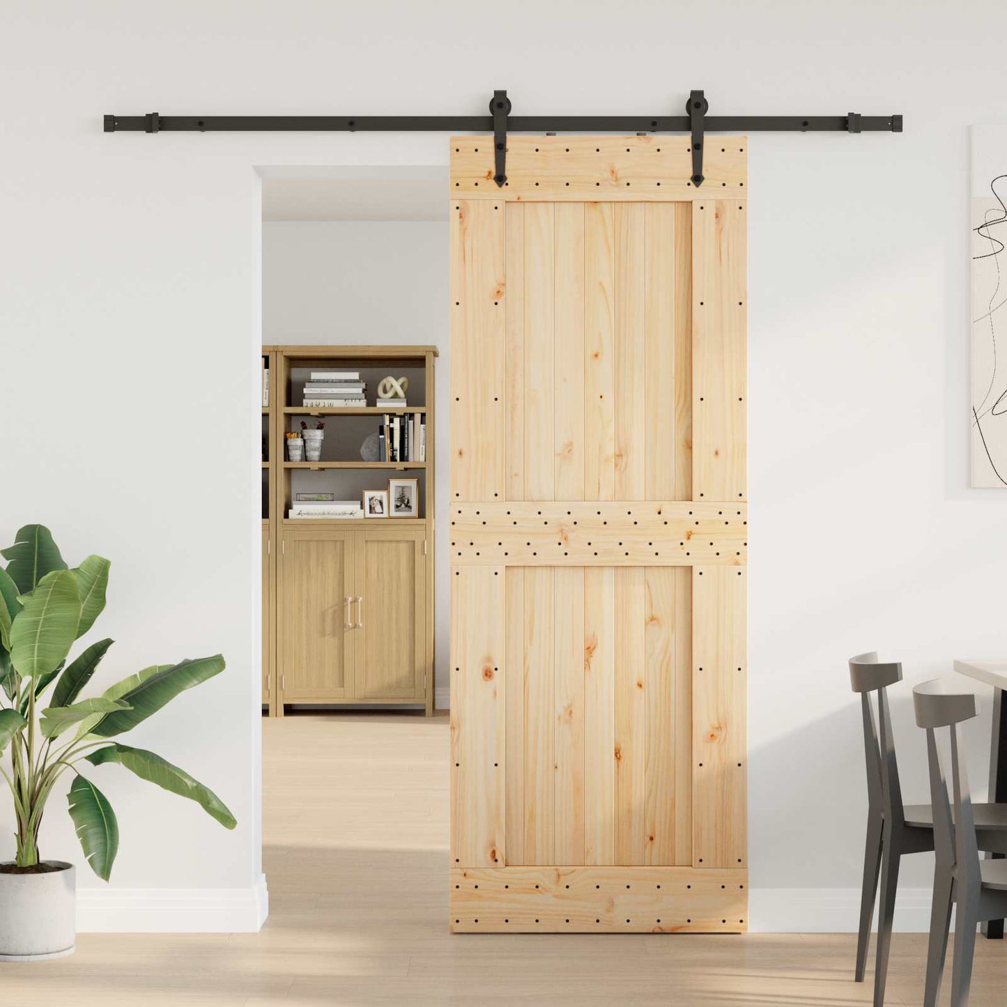 Sliding Door NARVIK Natural and Black 85 x 210 cm (213.5 cm)