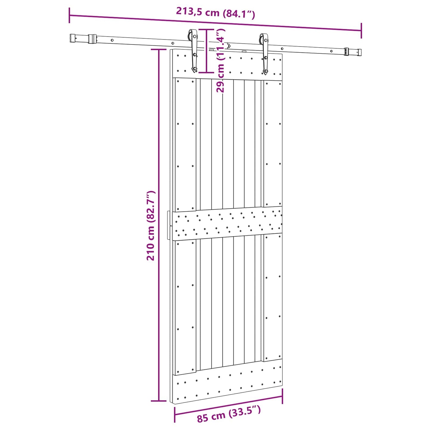 Sliding Door NARVIK Natural and Black 85 x 210 cm (213.5 cm)