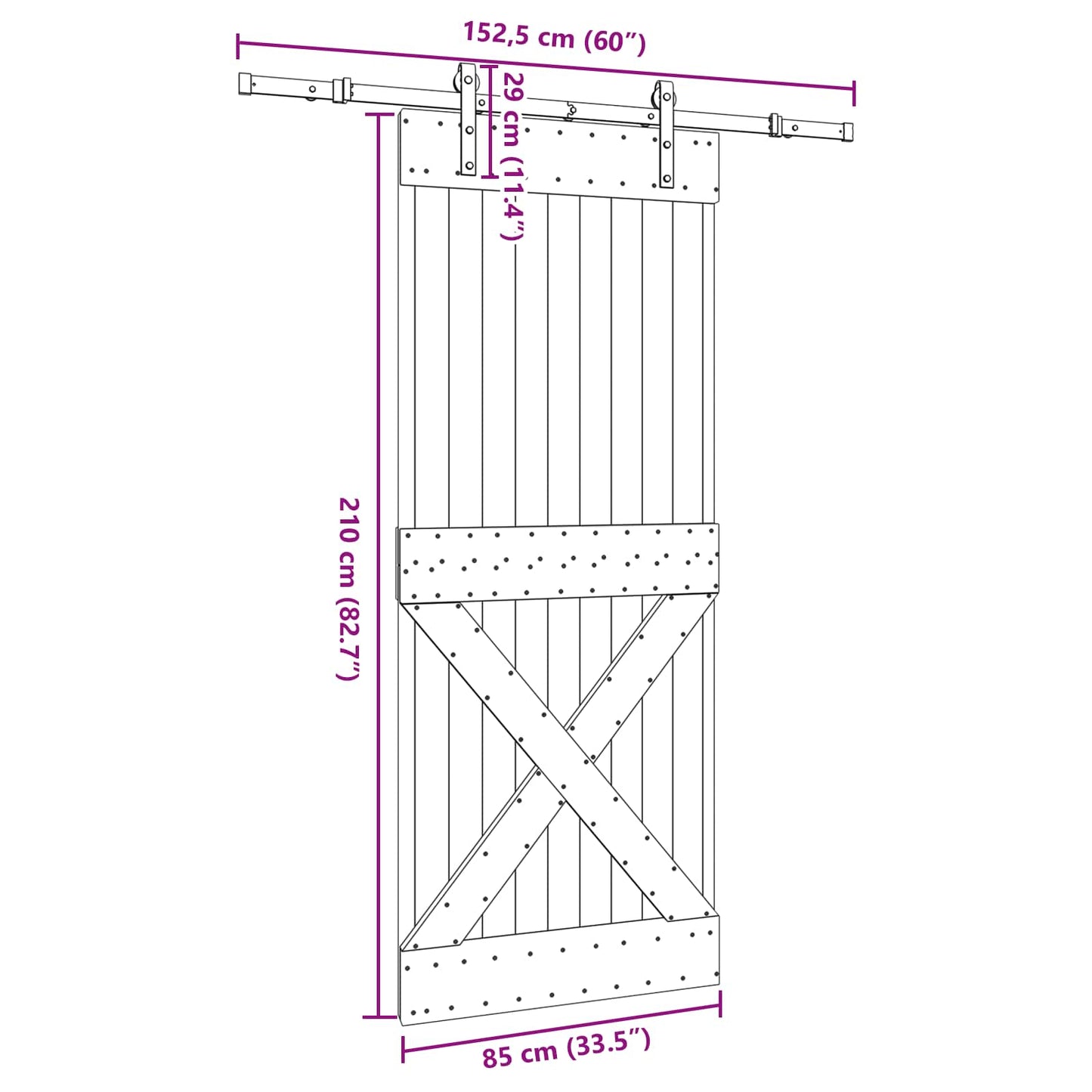 Sliding Door NARVIK Natural and Black 85 x 210 cm (152.5 cm)