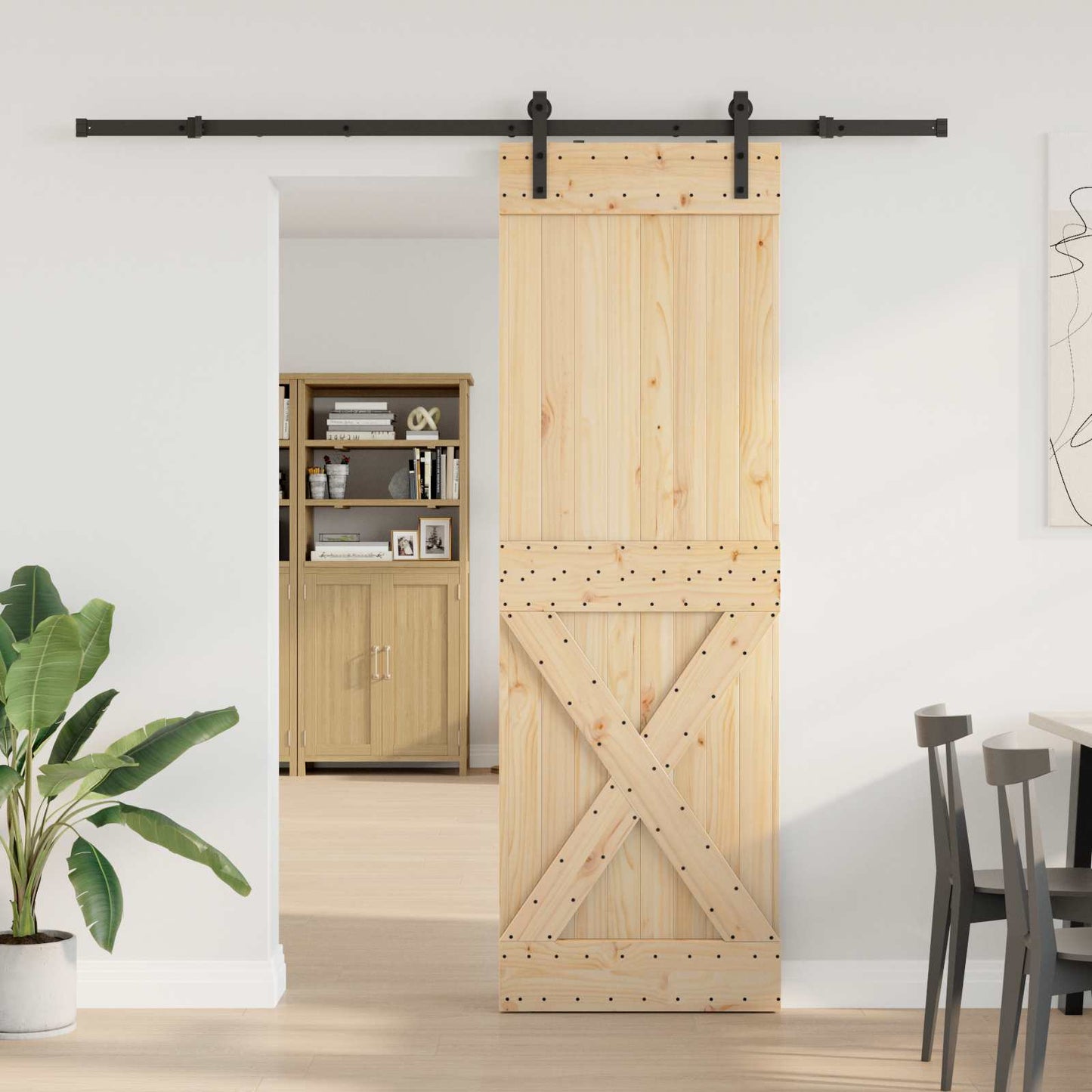 Sliding Door NARVIK Natural and Black 70 x 210 cm (213.5 cm)