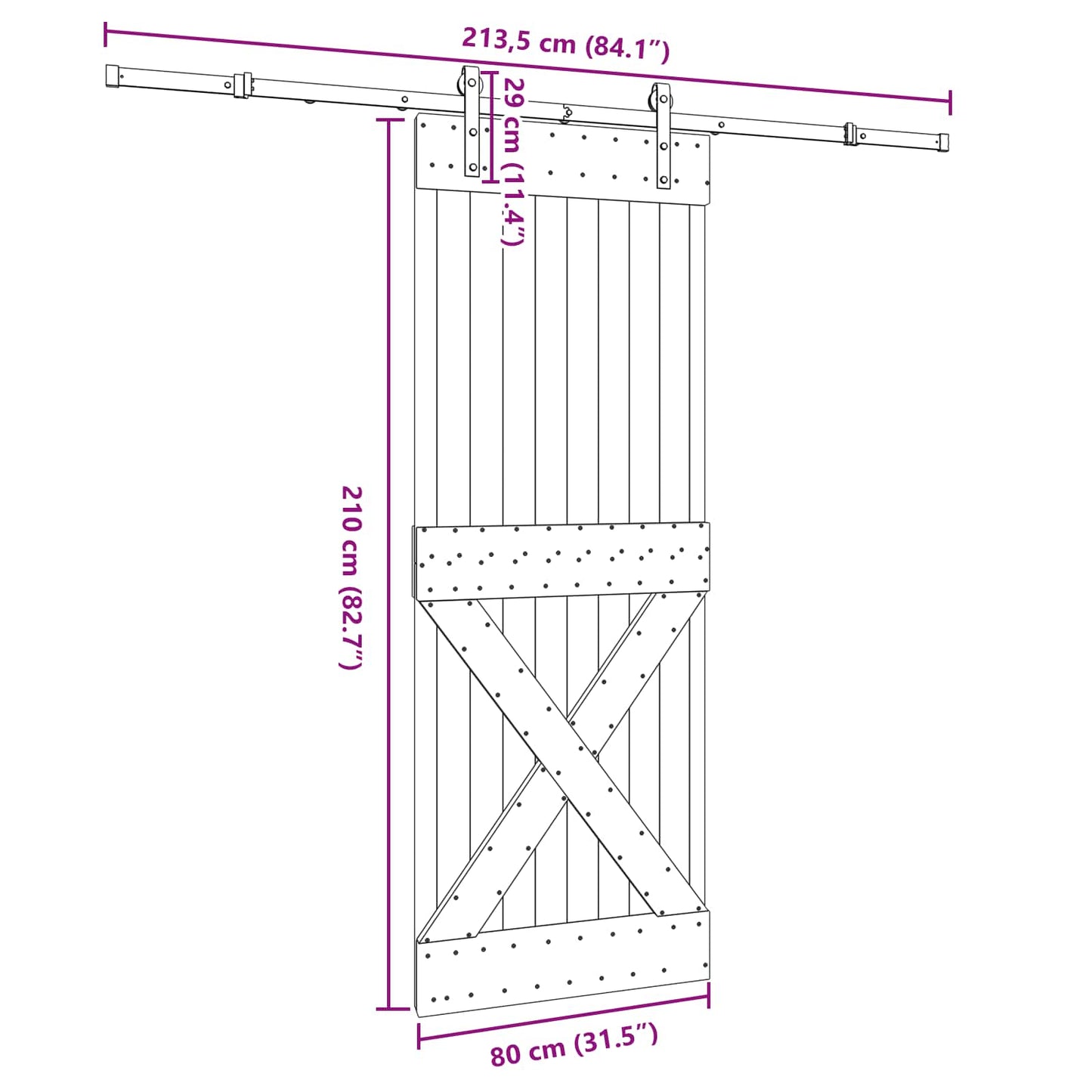 Sliding Door NARVIK Natural and Black 80 x 210 cm (213.5 cm)