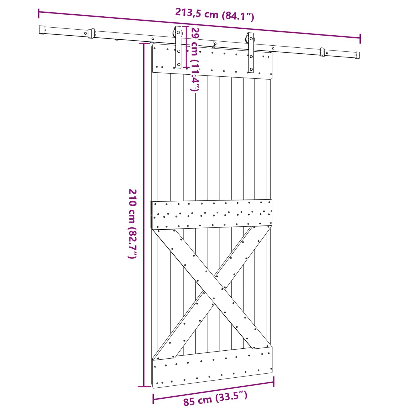 Sliding Door NARVIK Natural and Black 85 x 210 cm (213.5 cm)