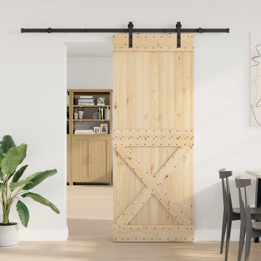 Sliding Door NARVIK Natural and Black 90 x 210 cm (213.5 cm)
