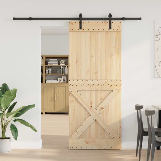 Sliding Door NARVIK Natural and Black 95 x 210 cm (213.5 cm)