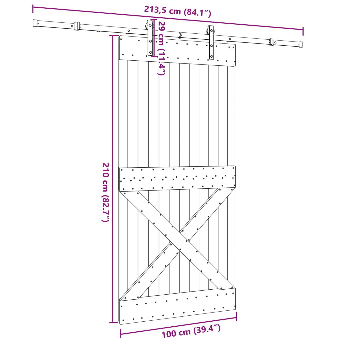 Sliding Door NARVIK Natural and Black 100 x 210 cm (213.5 cm)