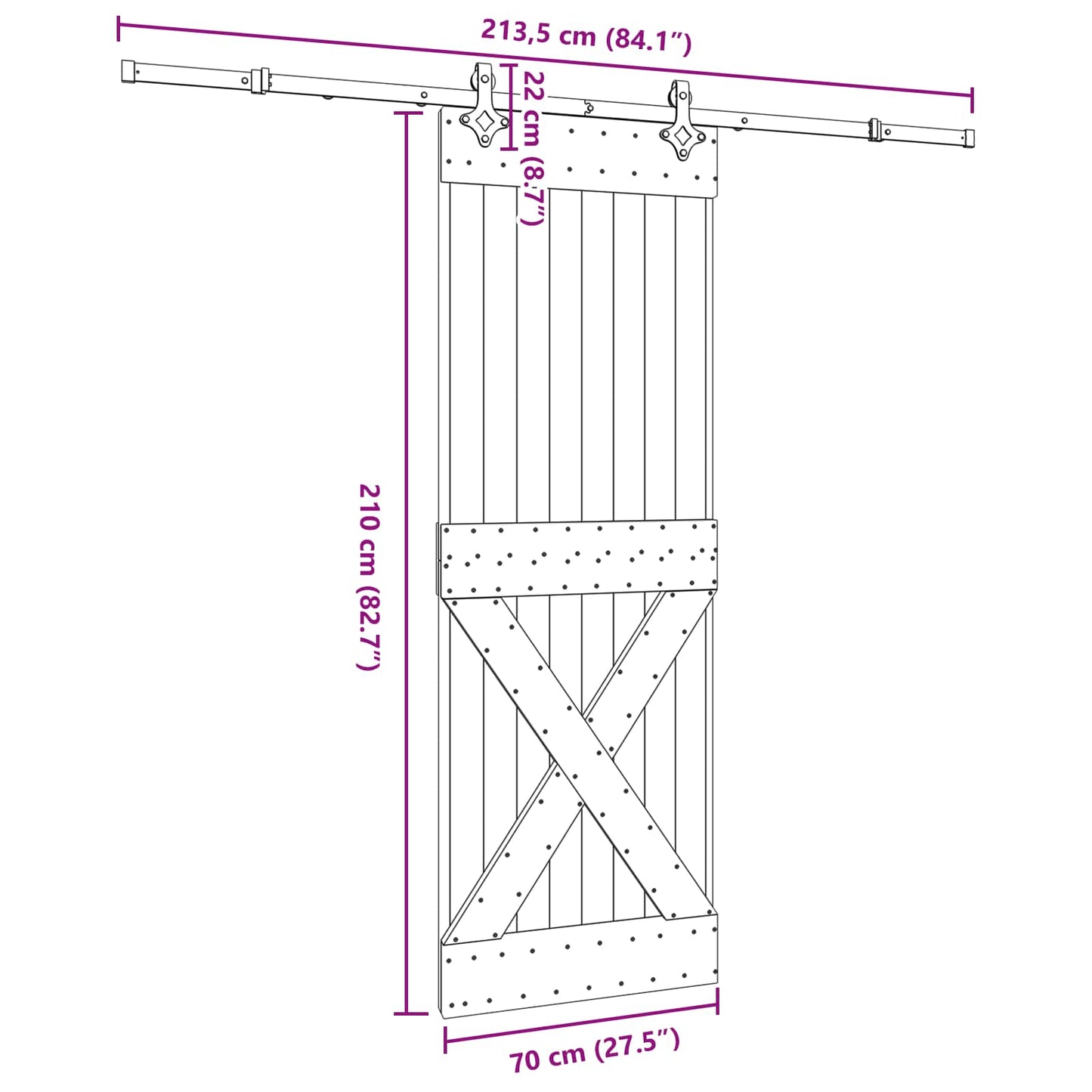 Sliding Door NARVIK Natural and Black 70 x 210 cm (213.5 cm)