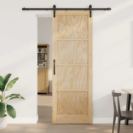Sliding Door Natural and Black 83 x 232 cm Solid Pine Wood