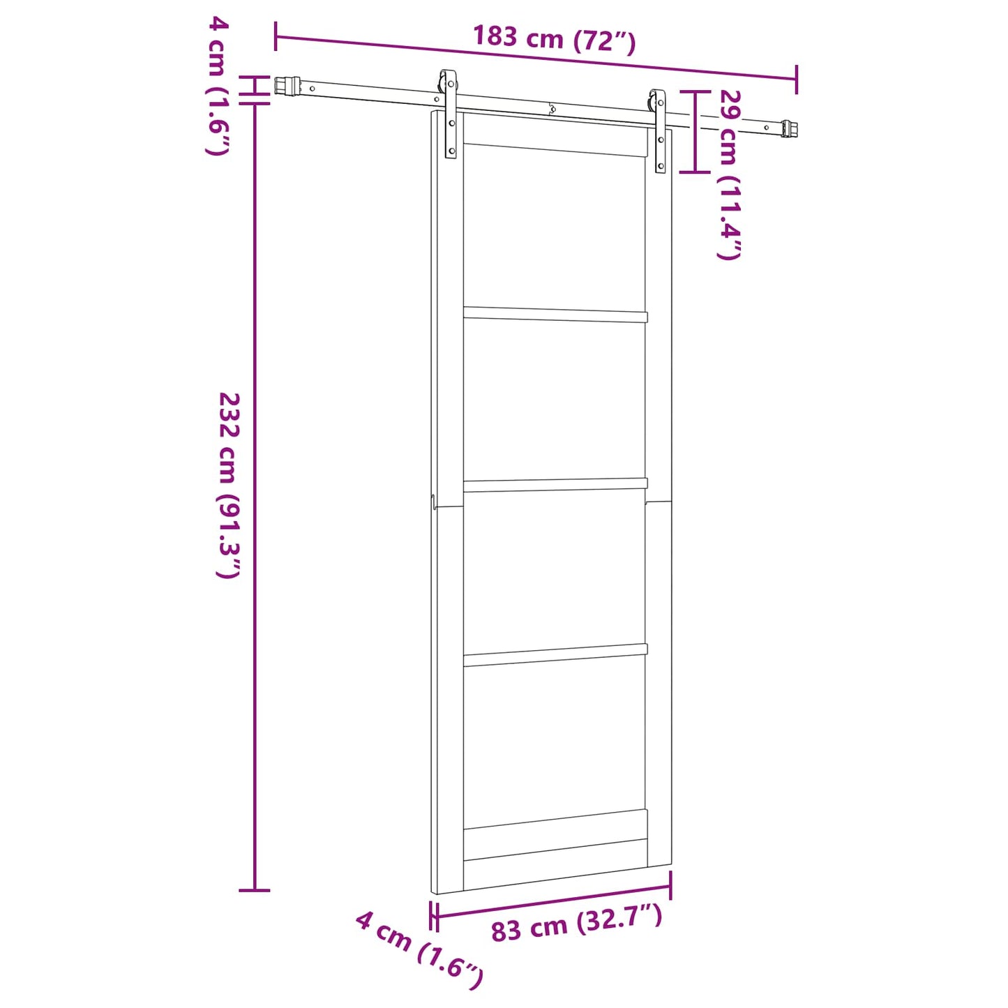Sliding Door White and Black 83 x 232 cm Solid Pine Wood