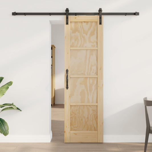 Sliding Door Natural and Black 61 x 198.5 cm Solid Pine Wood